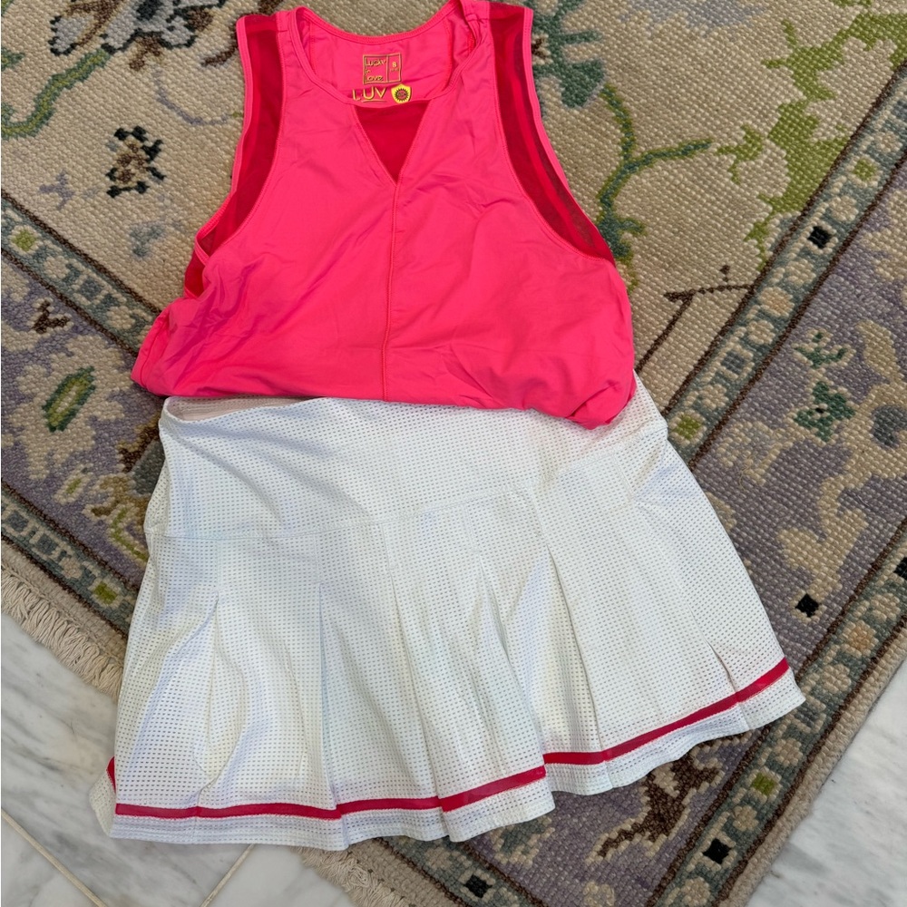 Lucky in Love women’s tennis set, top size small, skirt size medium